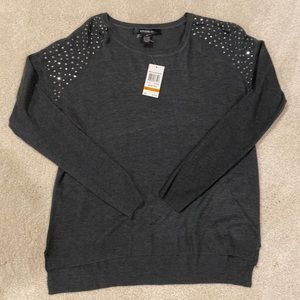NWT Charcoal gray embellished shoulder sweater
